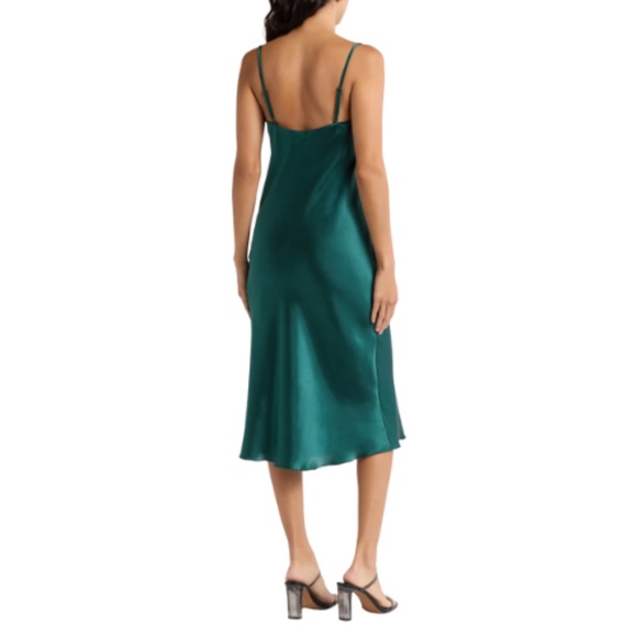 Bebe Teal Satin Slip Dress Sz M Cowl Neck Midi Dopamine Soft Glam Cocktail - Picture 2 of 10